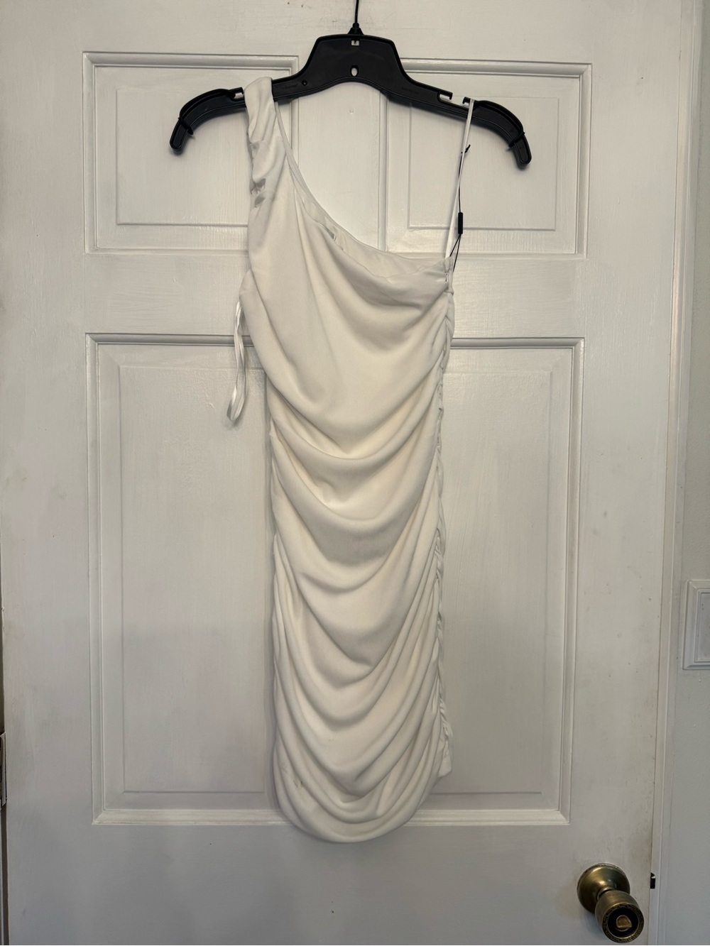 Hello Molly One-Shoulder Cream Ruched Mini Dress